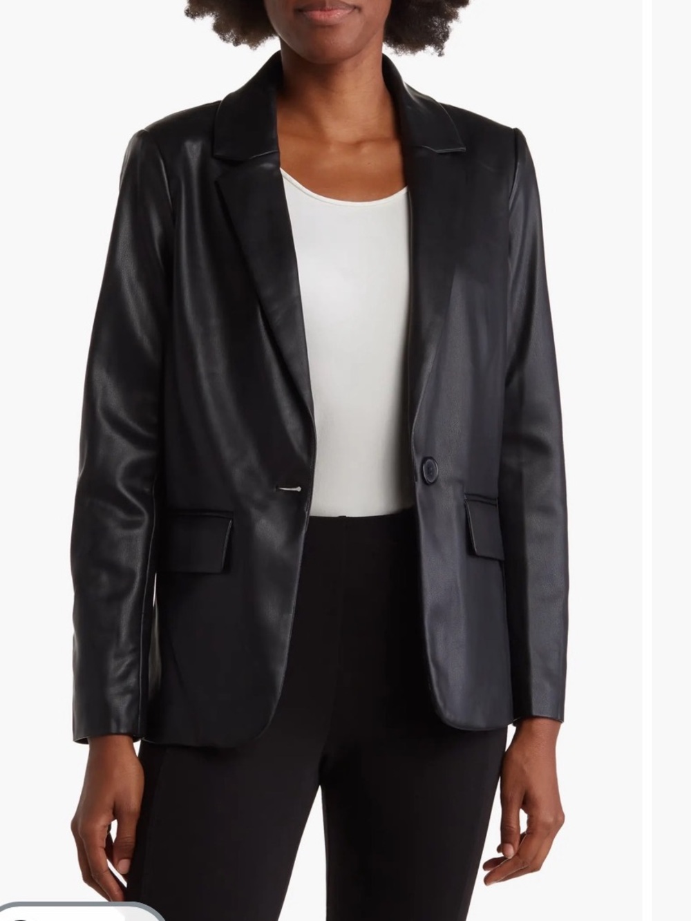 Tahari Faux Leather One-Button Notch
Lapel Blazer Black Medium Business